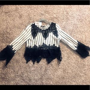 Navy Striped Crochet/Lace Top😍